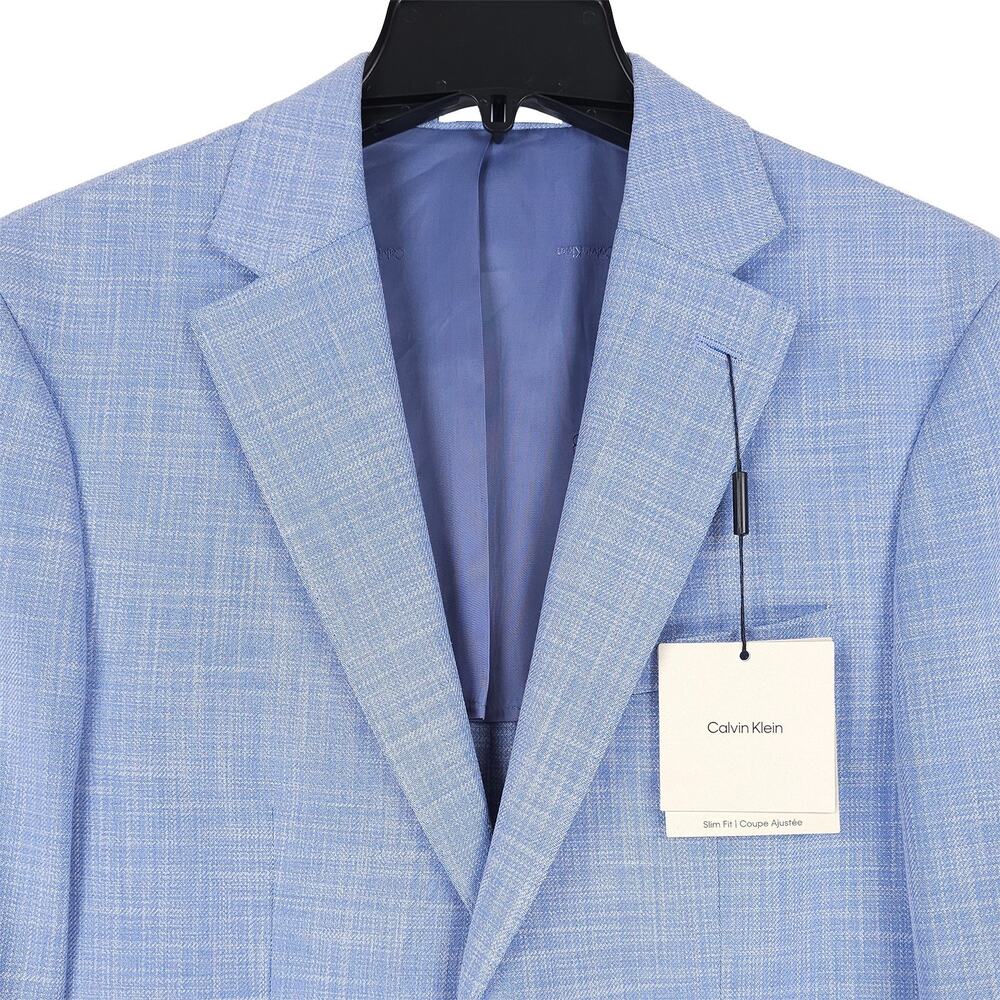 Calvin Klein Mens Slim Fit Sport Coat Blazer 38R Light Blue Solid Stretch NWT - Picture 2 of 13